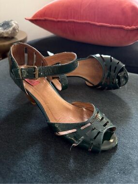 Miz Mooz Full House - Women's Green Patent Peep-Toe Ankle-Strap Heels